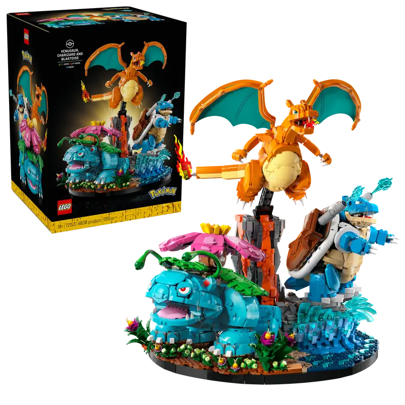 Venusaur, Charizard, and Blastoise